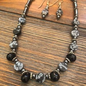 Hematite, onyx and Snowflake Obsidian stone set
